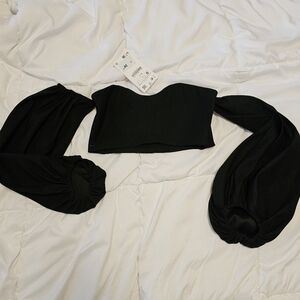 Zara Bandeau Top with Puff Sleeve